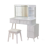Vanity Desk With LED Mirror And Stool With Storage White - Furniture Home Direct