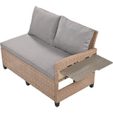 Outdoor Sectional with 2 Extendable Side Tables and Washable Covers - Brown - Furniture Home Direct
