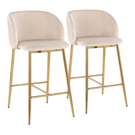 Fran - Pleated Contemporary / Glam Fixed Height Counter Stool (Set of 2) - Furniture Home Direct