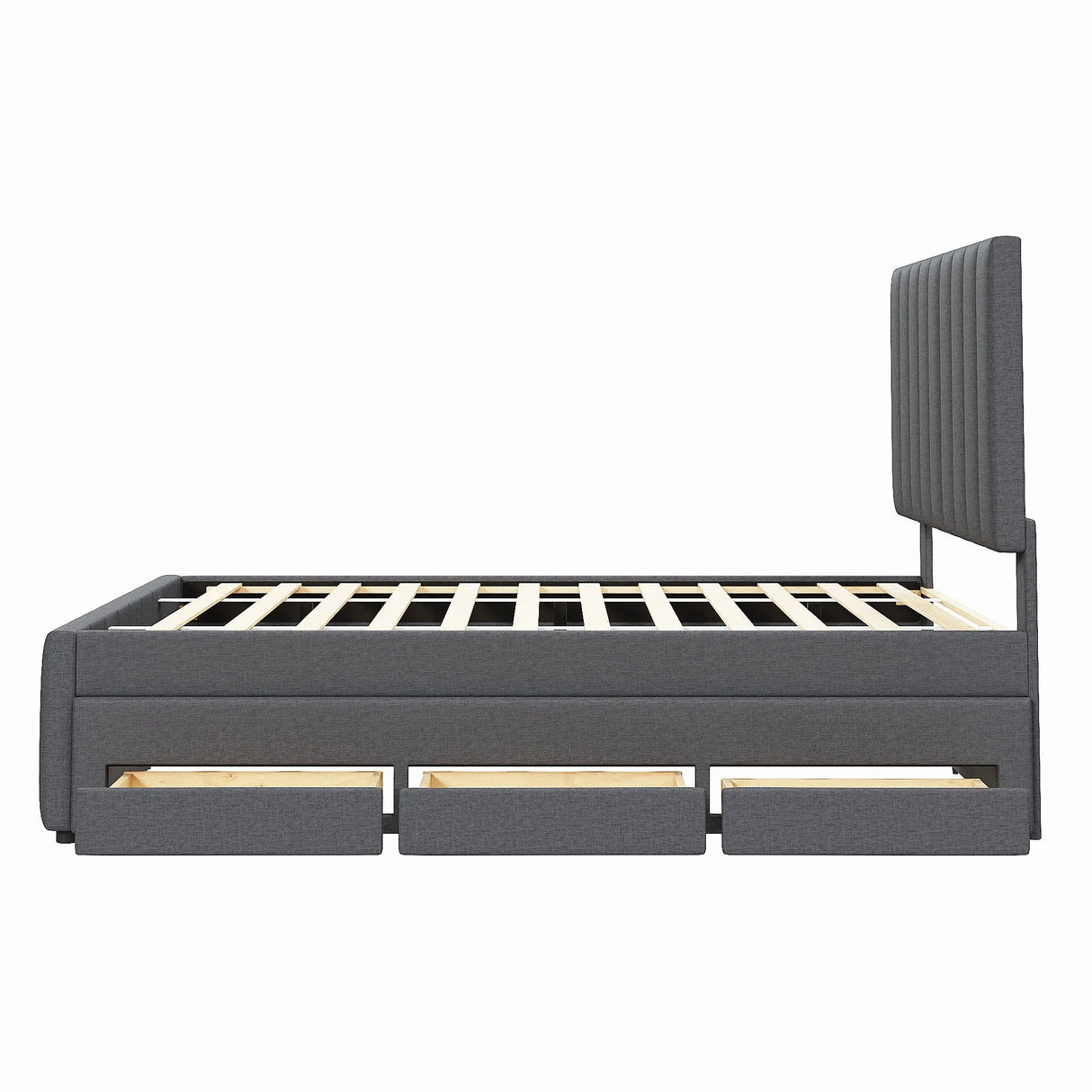 Upholstered Platform Bed With Twin Size Trundle And 3 Drawers - Furniture Home Direct