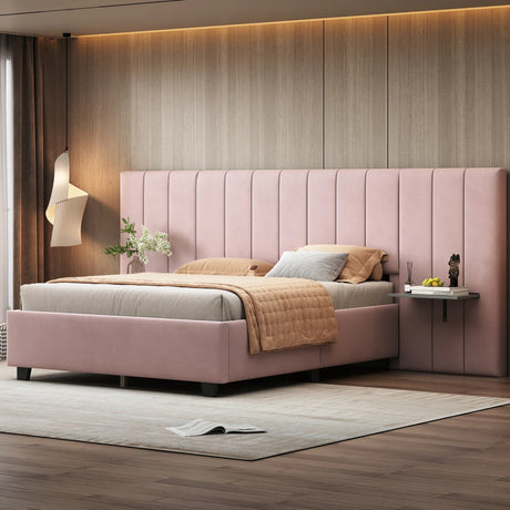 Full Size Upholstered Platform Bed Tall Headboard Pink - Furniture Home Direct