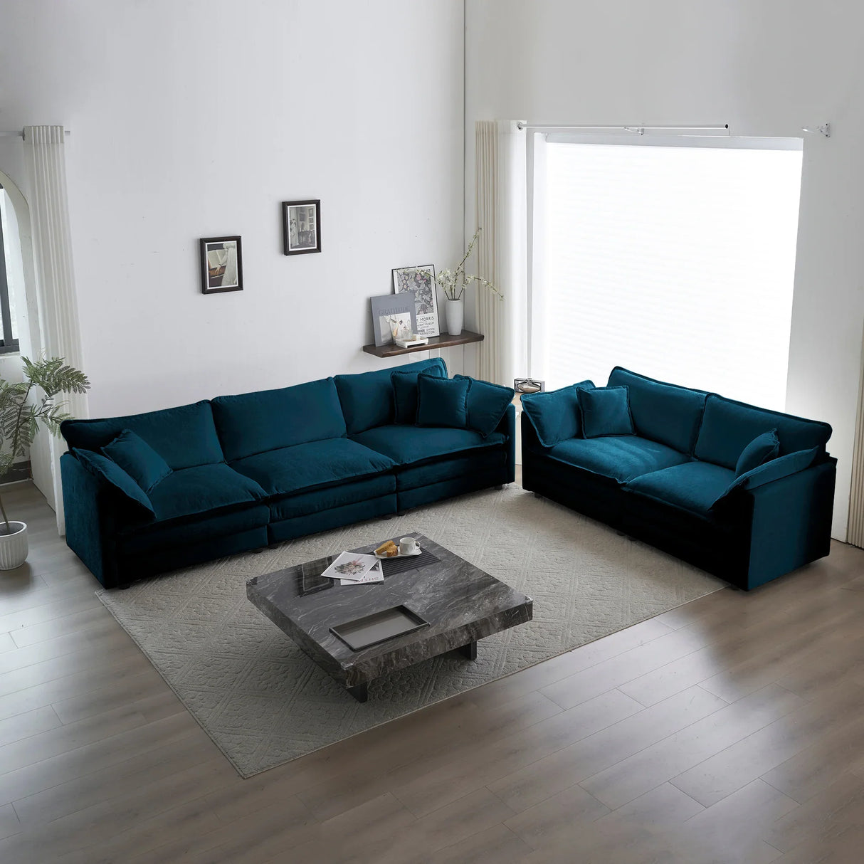 Chenille 2 Piece Living Room Set - Blue - Furniture Home Direct