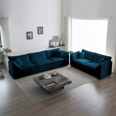 Chenille 2 Piece Living Room Set - Blue - Furniture Home Direct