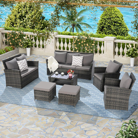 7 Piece Patio Set - Gray - Furniture Home Direct