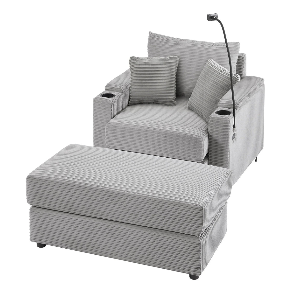Modern Style Loveseat Sofa Sectional Sofa Couch With Storage Space, A Movable Ottoman, Two USB Ports, Two Cup Holders, A Phone Holder For Living Room - Furniture Home Direct