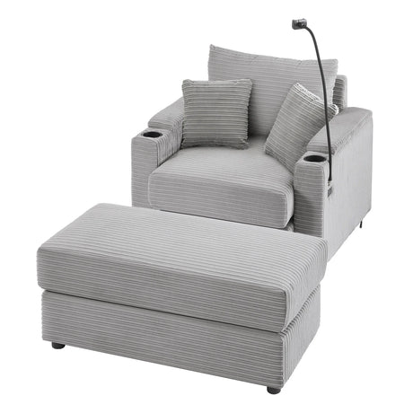 Modern Style Loveseat Sofa Sectional Sofa Couch With Storage Space, A Movable Ottoman, Two USB Ports, Two Cup Holders, A Phone Holder For Living Room - Furniture Home Direct