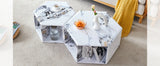 Coffee Table Set Hexagonal Marble Elegant Minimal White - Furniture Home Direct