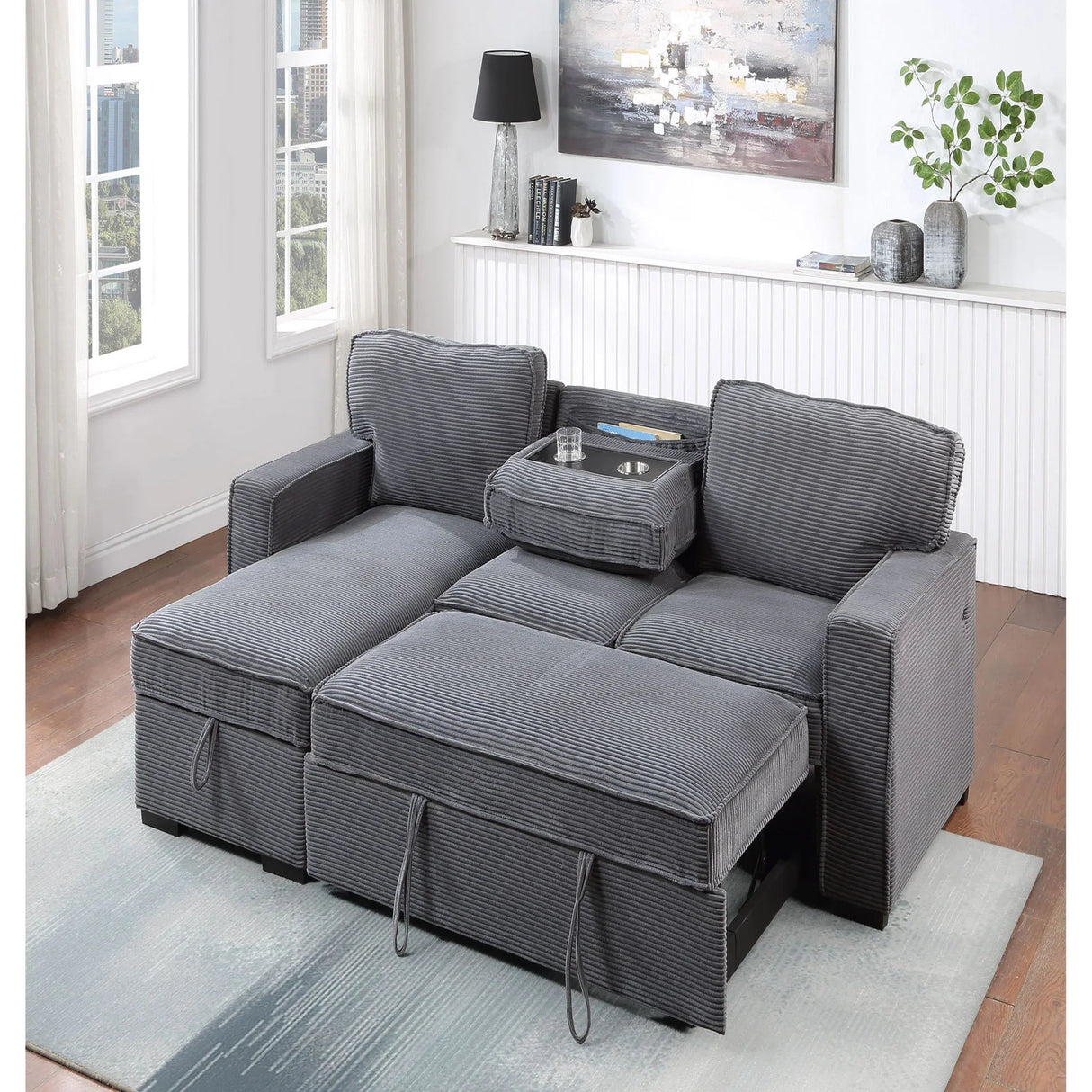 Territory - Pull Out Sofa Bed With Design - Dark Gray - Furniture Home Direct