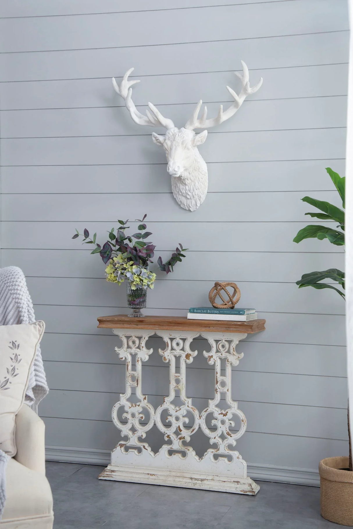 Classic Vintage Wash Console Table With Wood Top - Brown / Antique White - Furniture Home Direct