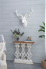 Classic Vintage Wash Console Table With Wood Top - Brown / Antique White - Furniture Home Direct