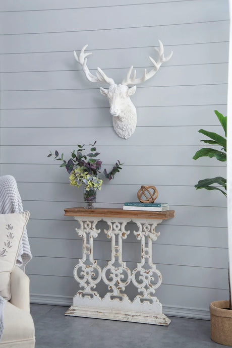Classic Vintage Wash Console Table With Wood Top - Brown / Antique White - Furniture Home Direct