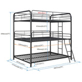 Triple Bunk Bed, Full Size With Sturdy Metal Frame And Safe Stairs - Black - Furniture Home Direct