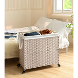 Laundry Hamper With Lid PE Rattan Powder Coating Frame Clothes Hampers With 2 Removable Bags - Furniture Home Direct