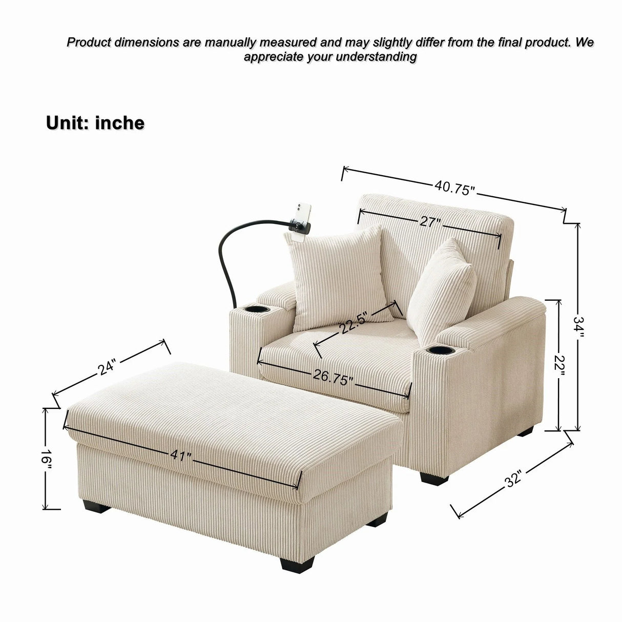 Oversized Chaise Lounge Chair With Ottoman And Storage - Furniture Home Direct