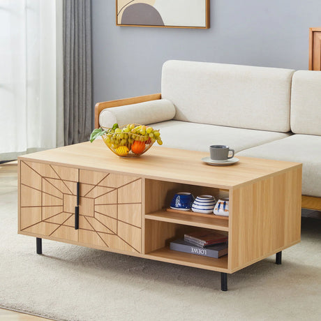 Spider- Web Textured Modern Coffee Table Geometric Art And Practical Design - Natural Wood - Furniture Home Direct