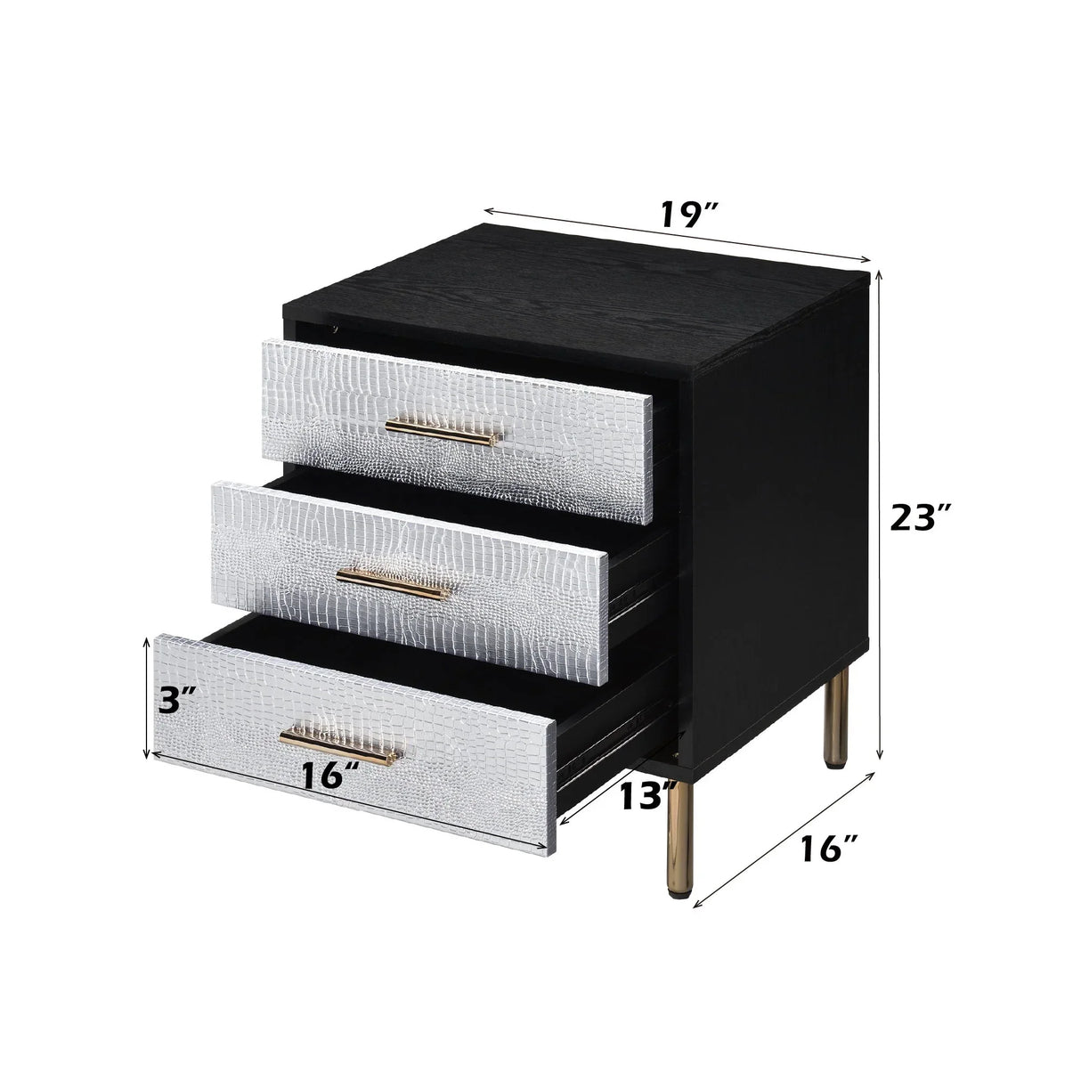 Myles - Nightstand - Black / Gold / Silver - Furniture Home Direct