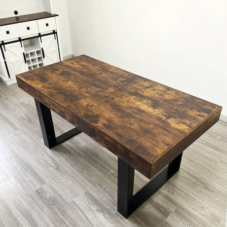 Extendable Dining Room Table For 6 8 10, Modern Farmhouse Wooden Kitchen Expanding Table, Long Large Expandable Dining Room Conference Table - Deep Rustic Brown - Furniture Home Direct