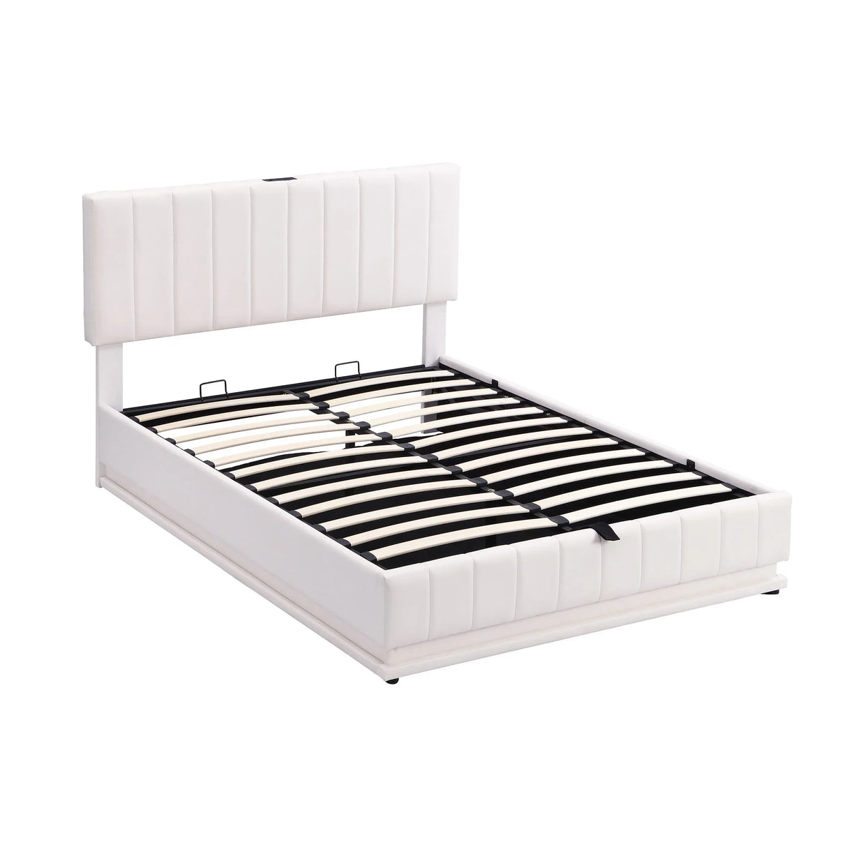 Upholstered Bed With Hydraulic Storage System And LED Light, With Sockets And USB Ports - Furniture Home Direct