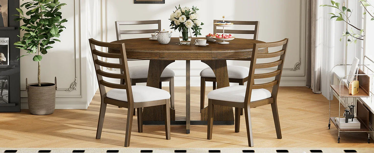 Dining Set Round Table With Four Upholstered Chairs Walnut - Furniture Home Direct