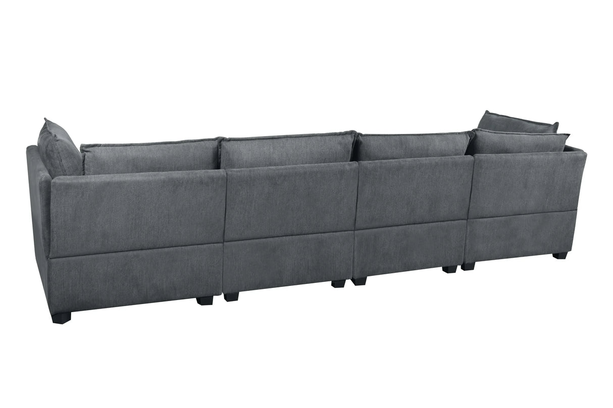 130" Linen Modular Sectional with Two Ottomans - Gray - Furniture Home Direct