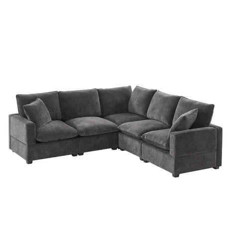 Modern L Shape Modular Sofa, 5 Seat Chenille Sectional Couch Set With 2 Pillows Included, Freely Combinable Indoor Funiture For Living Room, Apartment, Office - Furniture Home Direct