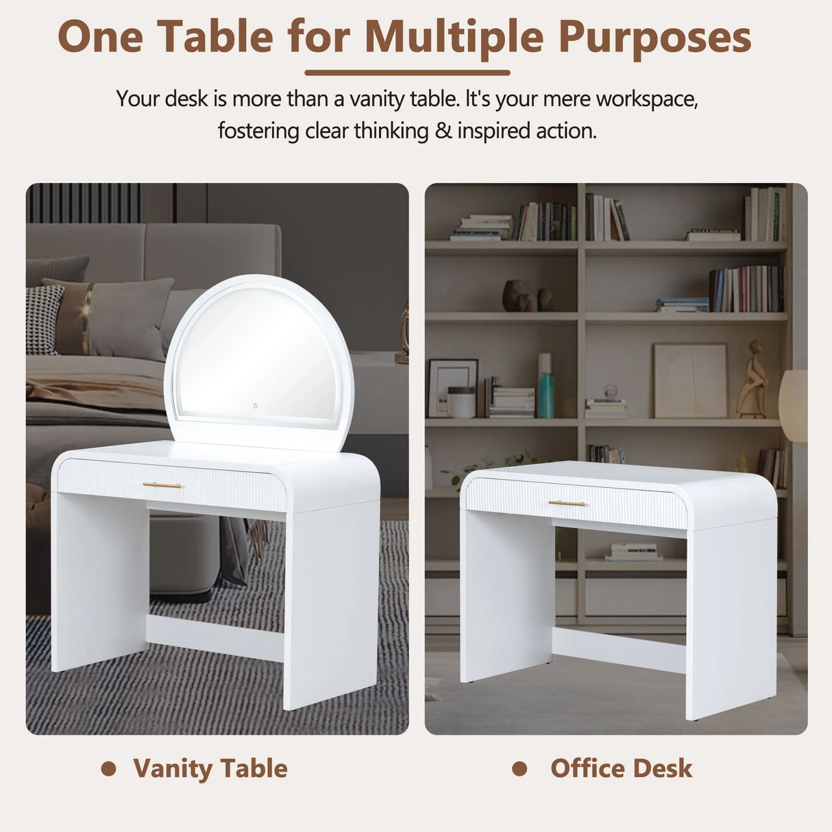 Makeup Vanity Table With Mirror Touch Screen Lighted Mirror, Dressing Table With Drawer For Bedroom - White - Furniture Home Direct