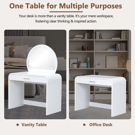 Makeup Vanity Table With Mirror Touch Screen Lighted Mirror, Dressing Table With Drawer For Bedroom - White - Furniture Home Direct