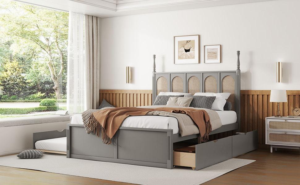 Platform Bed With With 2 Big Drawers With Trundle - Furniture Home Direct