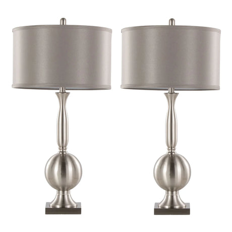 Joan - Contemporary Table Lamp (Set of 2) - Nickel / Gray Satin - Furniture Home Direct