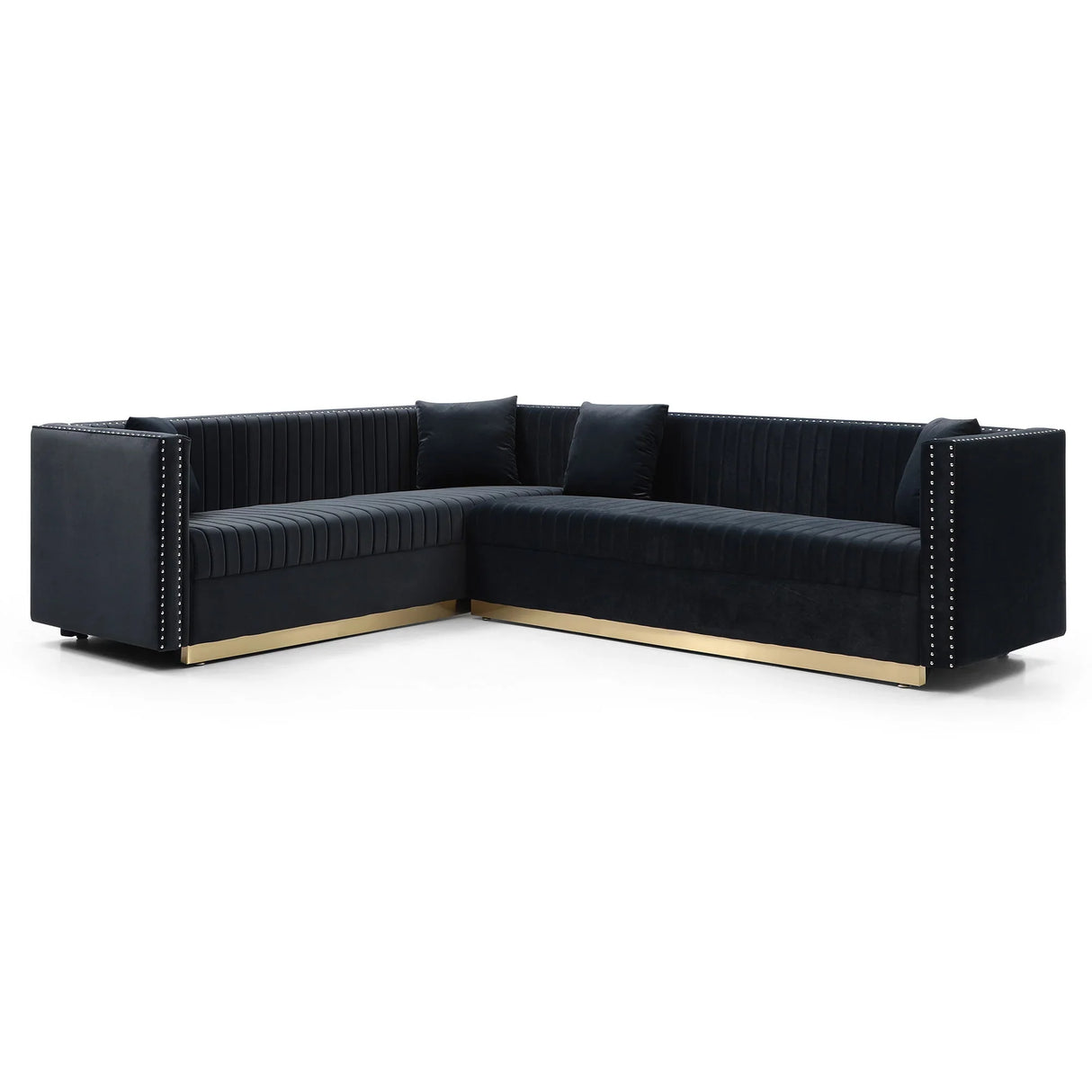 Contemporary Vertical Channel Tufted Velvet Sectional Sofa For Living Room With 4 Pillows - Furniture Home Direct
