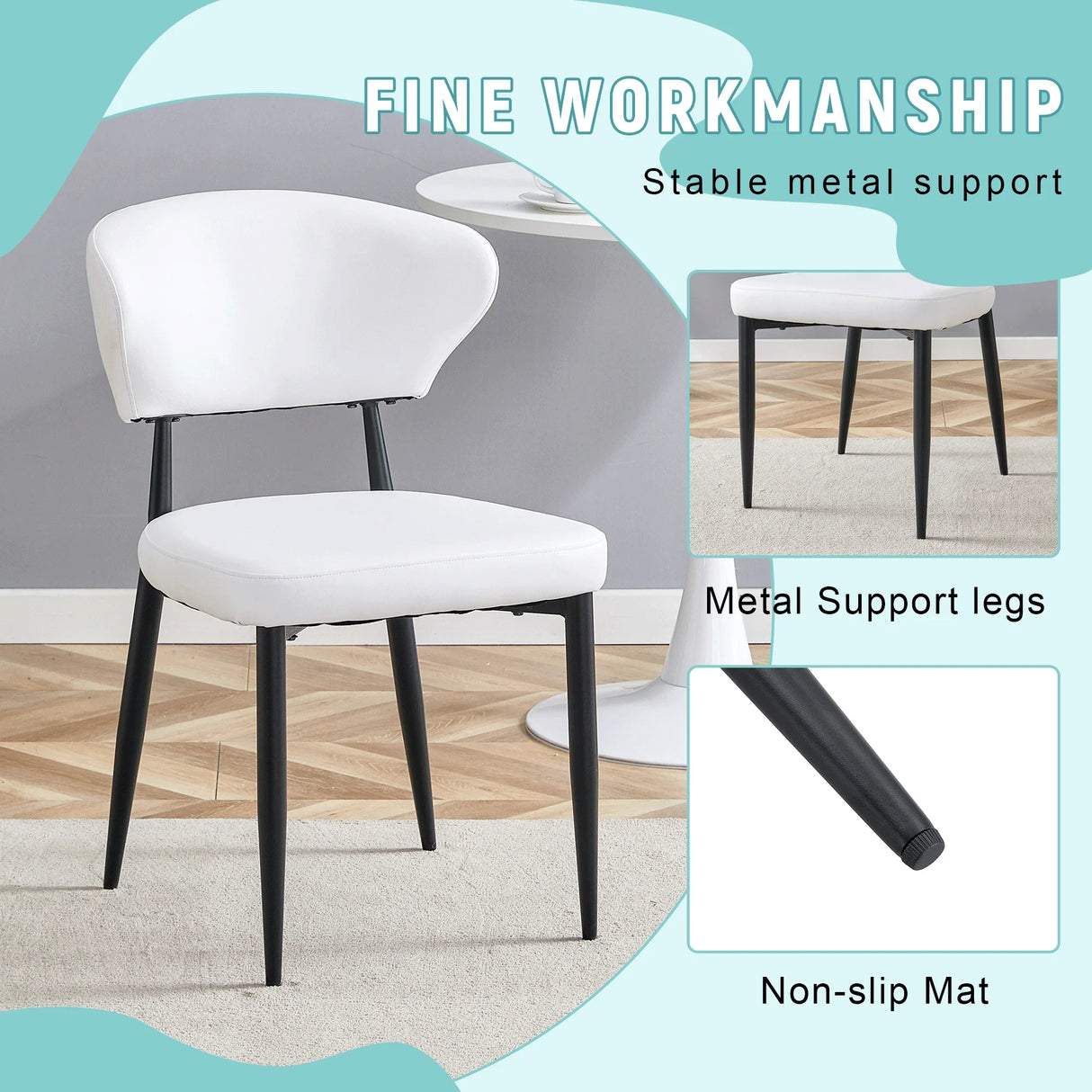 Dining Chairs Set Of 4 Modern Upholstered Metal Legs White - Furniture Home Direct