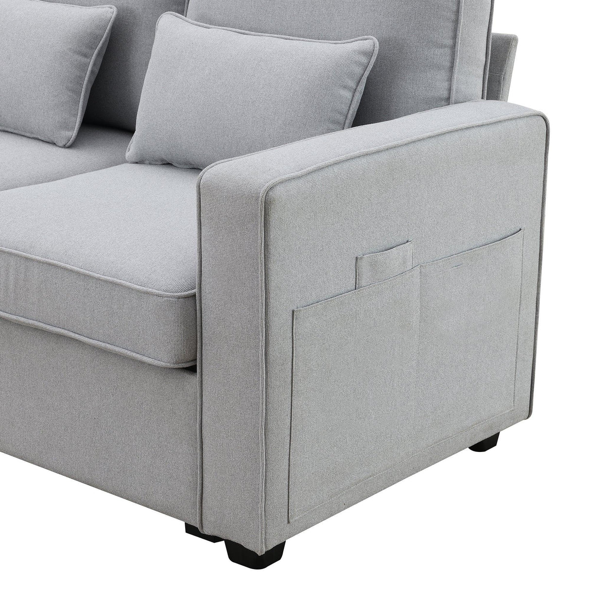 114.2 Sofa With Console 2 Cupholders 2 USB Ports Light Gray - Furniture Home Direct