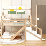Twin Over Twin House Loft Or Bunk Bed With Slide And Staircase - Furniture Home Direct