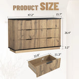 Modern 6 Drawer Cabinet With Metal Rounded Corners And Exquisite Handles Multi Functional Storage - Natural Wood - Furniture Home Direct
