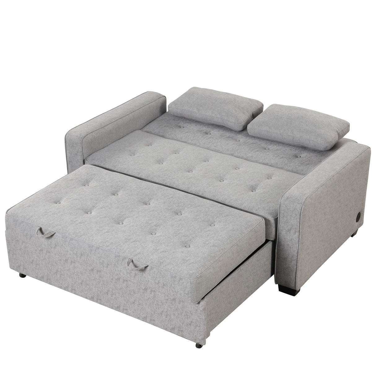 66.5" Upholstered Loveseat With Pull Out Bed, Two Throw Pillows, Dual USB Charging Port and Adjustable Backrest - Light Gray - Furniture Home Direct
