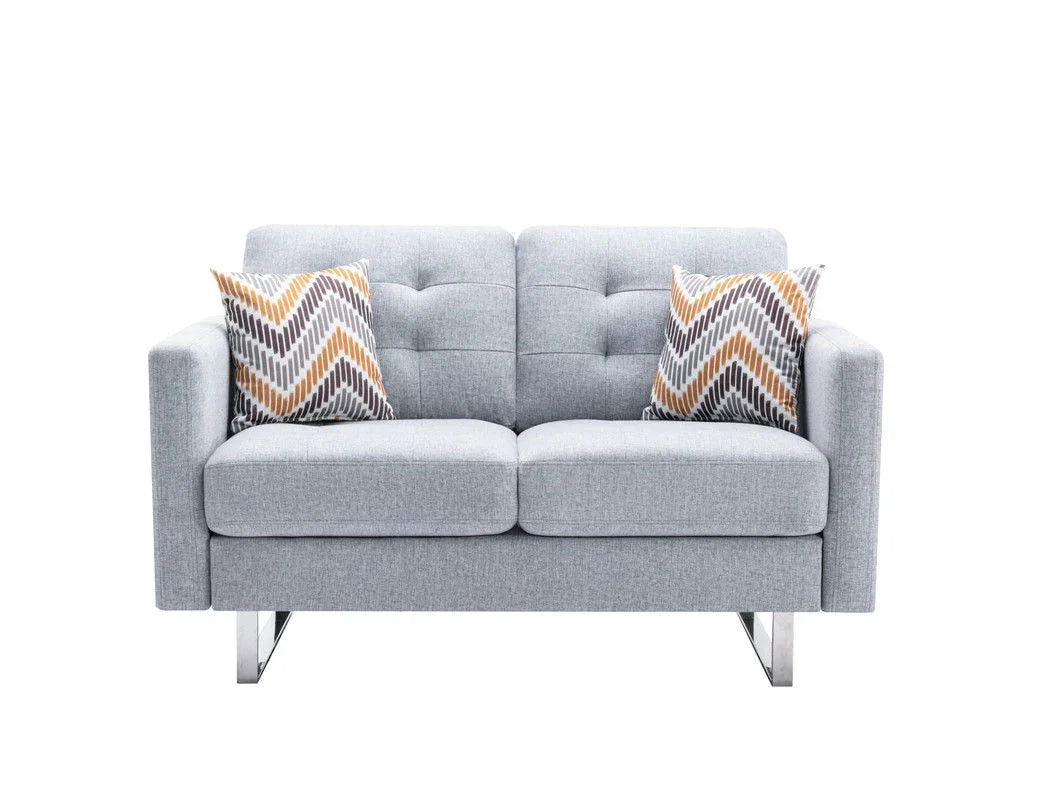 Victoria - Linen Fabric Loveseat With Metal Legs, Side Pockets, And Pillows - Furniture Home Direct