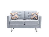 Victoria - Linen Fabric Loveseat With Metal Legs, Side Pockets, And Pillows - Furniture Home Direct