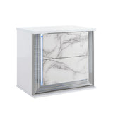 Moon - Marble Nightstand With LED - White - Furniture Home Direct