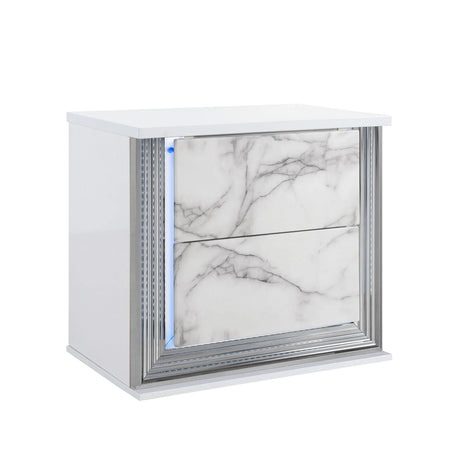 Moon - Marble Nightstand With LED - White - Furniture Home Direct