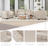 Modern 3-Piece Velvet Upholstered Living Room Set Including Sofa, Love Seat and Chair, Beige - Furniture Home Direct