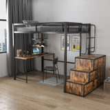 Heavy Duty Full Loft Bed With Desk & USB Charging Metal Frame With Storage Drawers And Staircase - Black - Furniture Home Direct