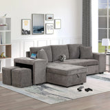 Modern L-Shape 3 Seat Reversible Sectional Couch, Pull Out Sleeper Sofa With Storage Chaise And 2 Stools For Living Room Furniture Set - Furniture Home Direct