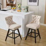 Bar Stools Counter Height Velvet Upholstered Set of 2 Beige - Furniture Home Direct