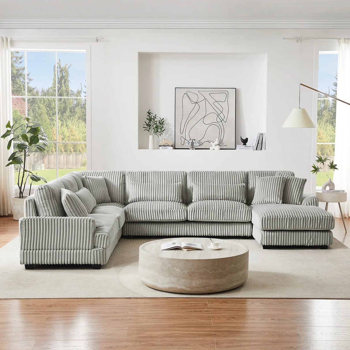 Sectional Sofa Oversized U Shaped Corduroy Fabric Gray - Furniture Home Direct