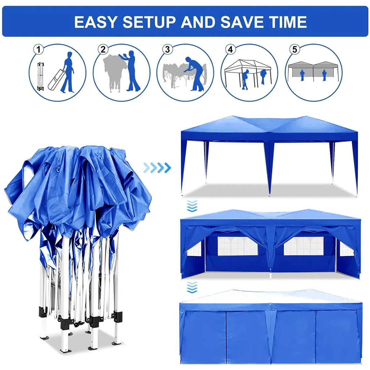 10'X20' Folding Canopy With 6 Removable Sidewalls Outdoor Event Shelter UPF 50+ Gazebo Portable Tents For Parties Beach Camping Wedding Ez Pop Up Canopy - Furniture Home Direct
