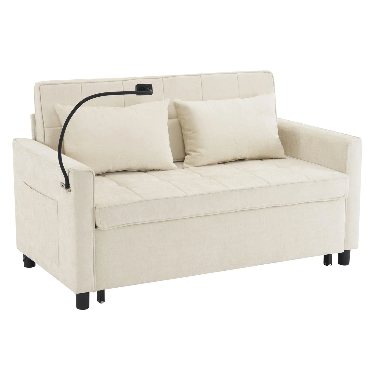 Pull-Out Sleeper Sofa With Reversible Backrest Cushion, Side Pockets, 2 USB Ports And A Phone Holder For Living Room - Furniture Home Direct