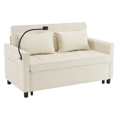 Pull-Out Sleeper Sofa With Reversible Backrest Cushion, Side Pockets, 2 USB Ports And A Phone Holder For Living Room - Furniture Home Direct