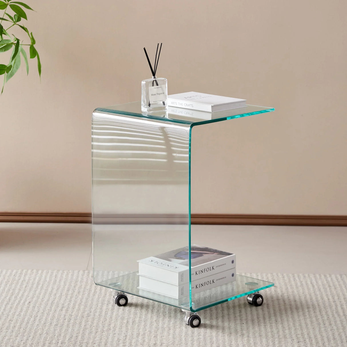 Tempered Clear Bent Glass Side Table End Table For Living Room, Small Sofa Table - Transparent - Furniture Home Direct