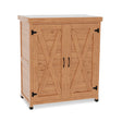 Rustic Cedar Potting Bench With Storage Cabinet And Metal Table Top For Outdoor Patio - Light Brown - Furniture Home Direct