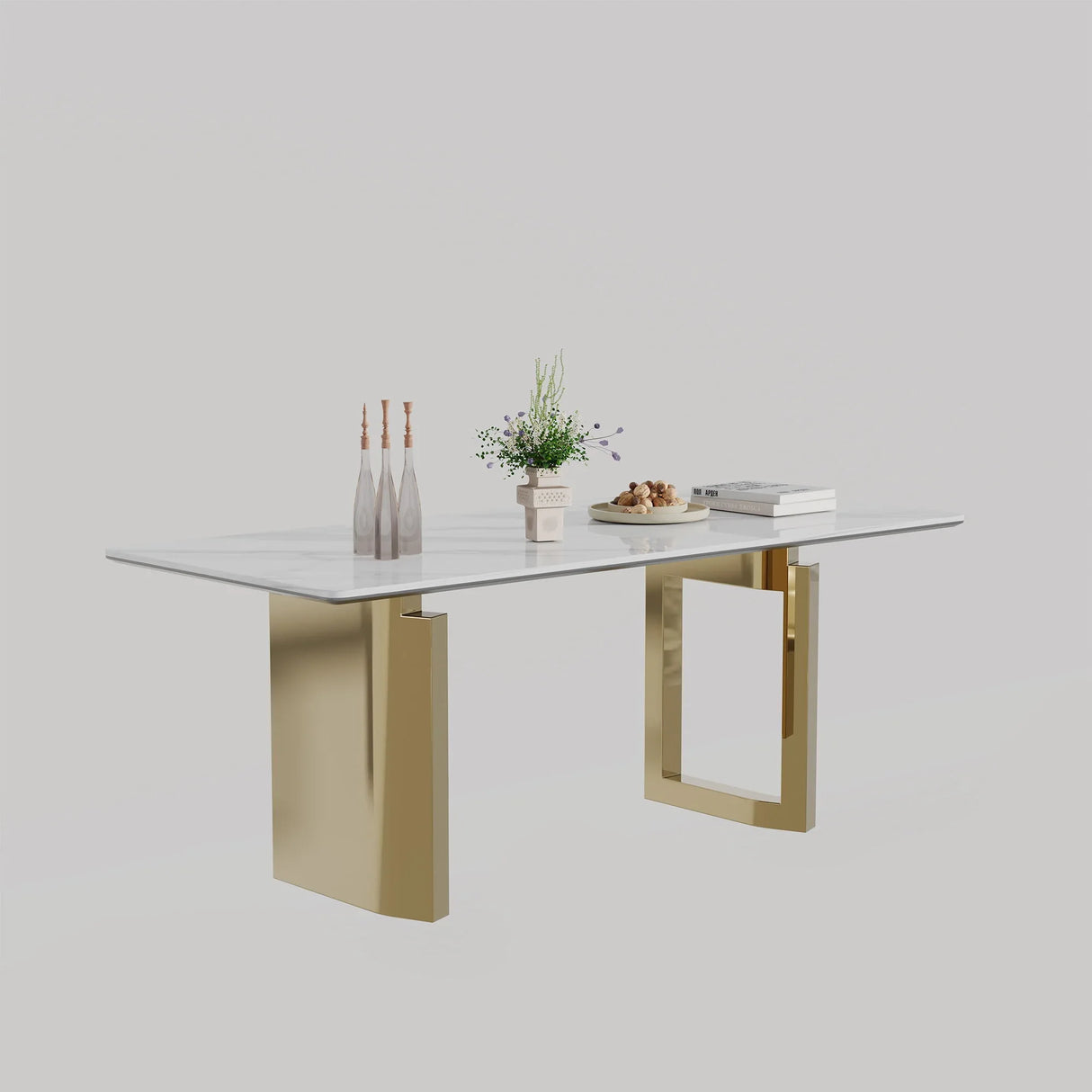 Sintered Stone Composite Tempered Glass Top Rectangular Dining Table With Stainless Steel Base - Furniture Home Direct
